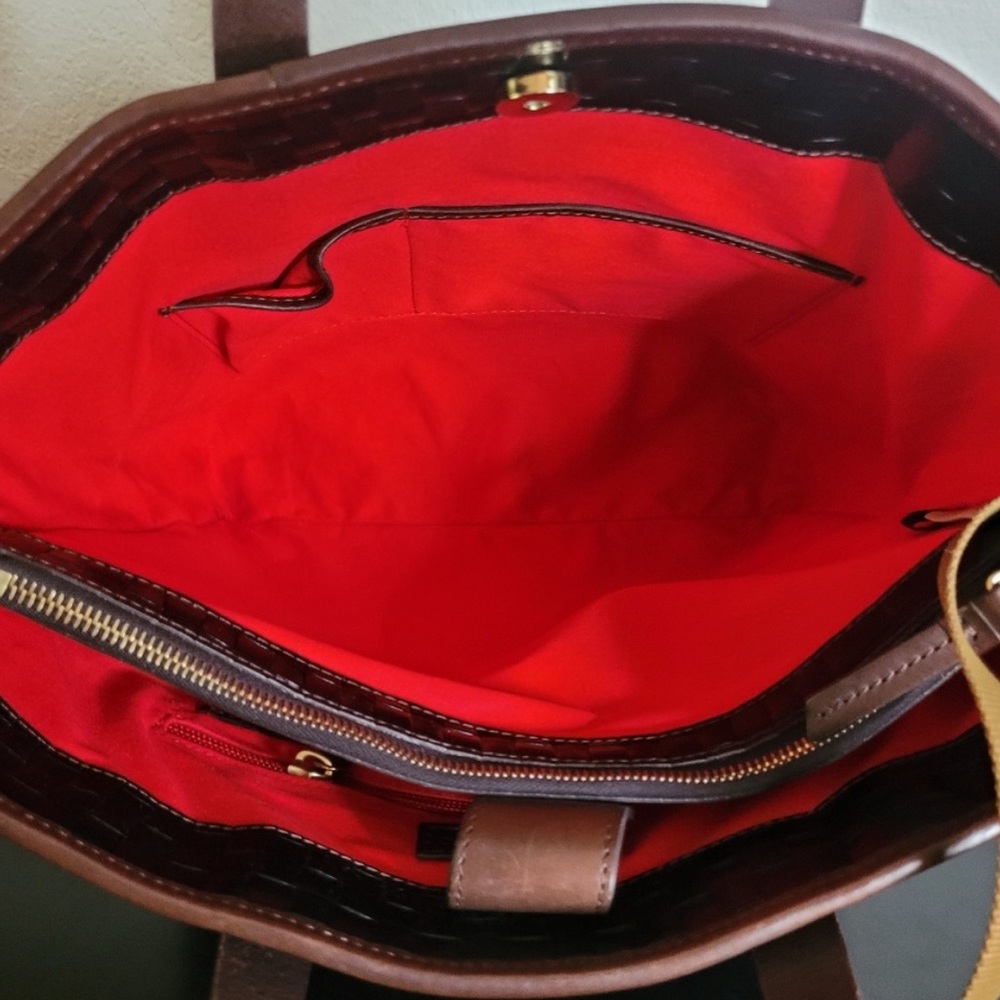 Dooney & Bourke Black Woven Leather Tote with Brown Accents - Picture 9 of 16